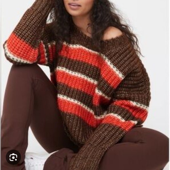 aerie Sweaters - OFFLINE by Aerie Striped Knit Sweater Brown White‎ Oversized Pullover Small